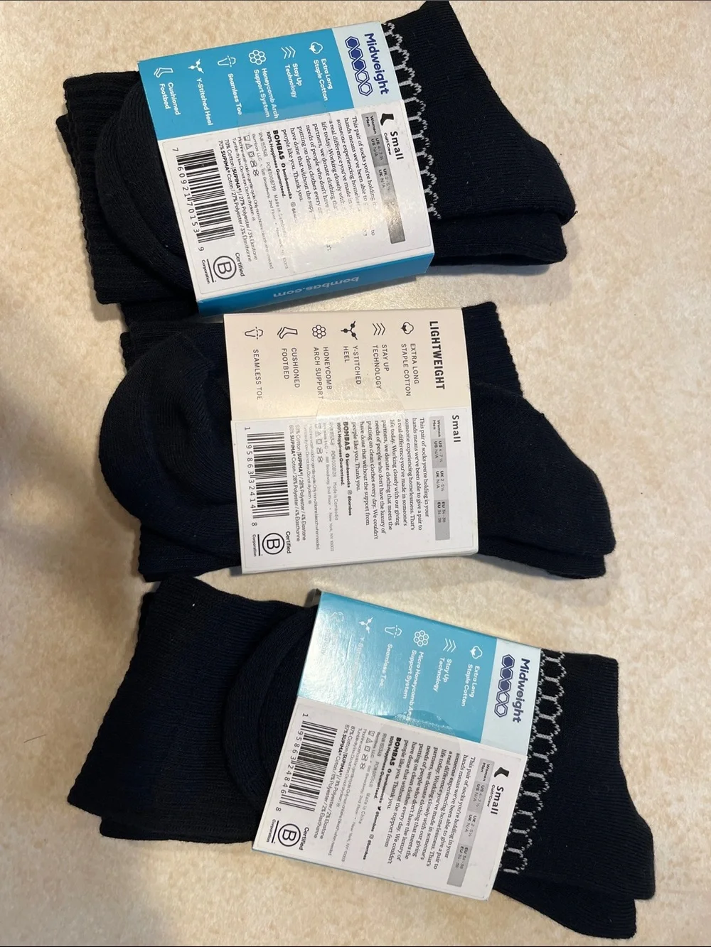 Bombas Small Women’s Ribbed Crew Socks - 3